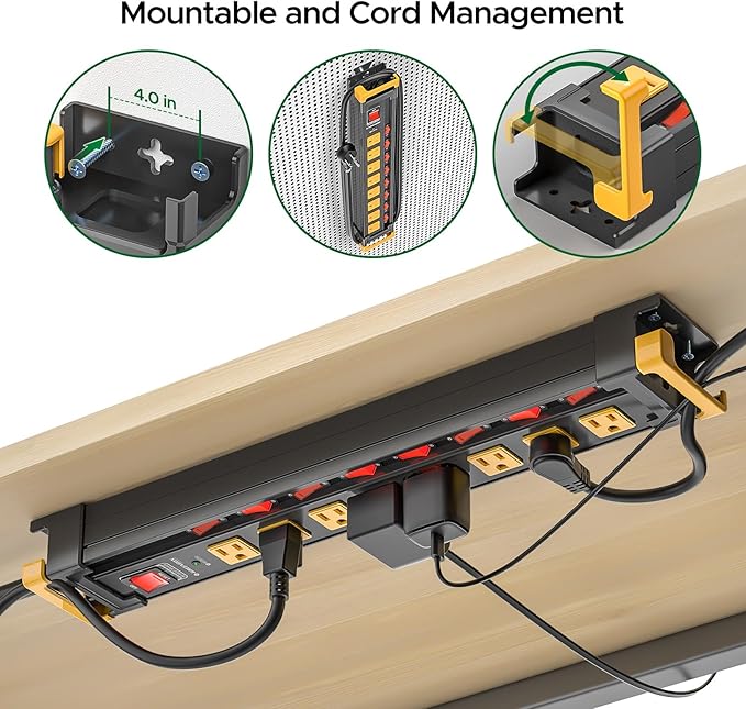 8 Outlet Heavy Duty Power Strip with Individual Switches,3300J Surge Protector Power Strip with 6FT Cord Management, Wide-Spaced, ETL Listed (15A/1875W)