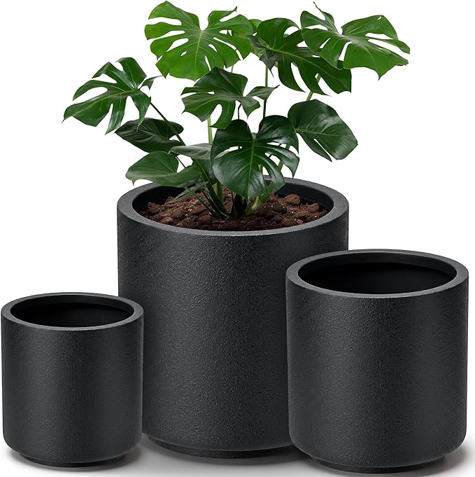 homenote Flower Pots 13.2/10.5/8.5 Inch,Large Plant Pots Indoor with Drainage,Plastic Pots for Plants,Garden Pots for Outdoor,Large Planters for Indoor Plants,Big Plastic Planter,Black(3 Pcs)
