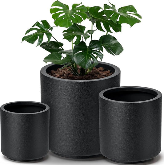 homenote Flower Pots 13.2/10.5/8.5 Inch,Large Plant Pots Indoor with Drainage,Plastic Pots for Plants,Garden Pots for Outdoor,Large Planters for Indoor Plants,Big Plastic Planter,Black(3 Pcs)