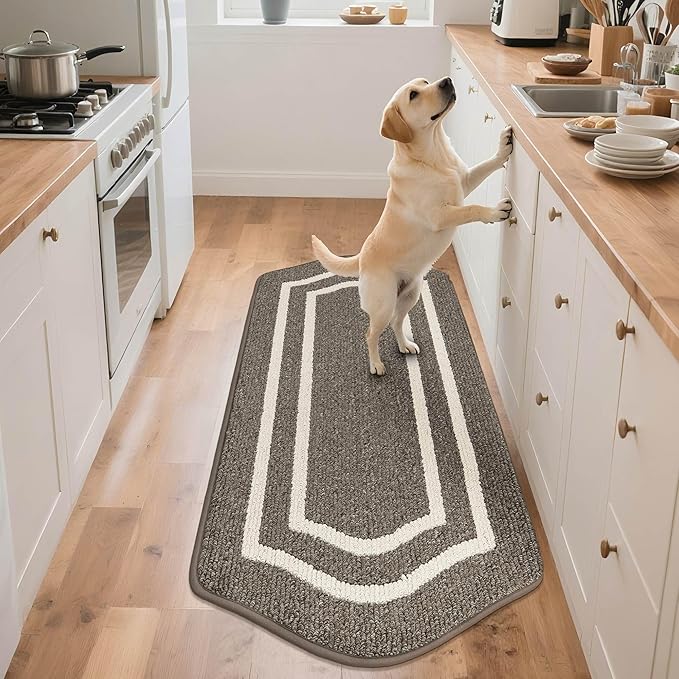 COSY HOMEER Long Kitchen Floor Mats for in Front of Sink Super Absorbent Kitchen Rugs and Mats 24"x59" Non-Skid Kitchen Mat Standing Mat Washable,Polypropylene,Brown,Frame