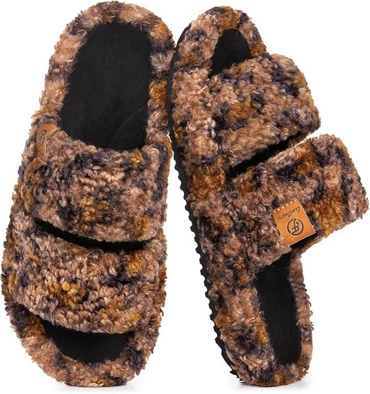 EverFoams Womens Fuzzy Open-toe Slippers Soft Comfy Memory Foam Indoor House Shoes