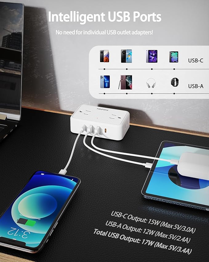 HOPOW Dual Layer Desk Clamp Power Strip（White）, Desktop Edge Mount Charging Station with 13 Outlets 4 USB Ports (2 USB C), Under Desk Surge Protector(1700 Joules), 10 Ft Extension Cord for Office