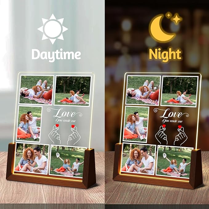 Personalized Valentines Day Couples Gifts For Him Her Women Men, Custom Light Up Picture Frame With Photo Name, Customized Anniversary Birthday Gifts For Boyfriend Girlfriend Husband Wife