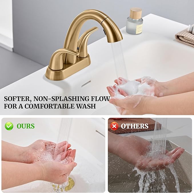 Ultimate Unicorn Bathroom Sink Faucet Champagne Bronze - 4 Inch Centerset Pull Down Vanity Faucets 3 Hole with Pop Up Drain - Two Handle Modern Washbasin Tap Set with Pull Out Sprayer for Rv Lavatory