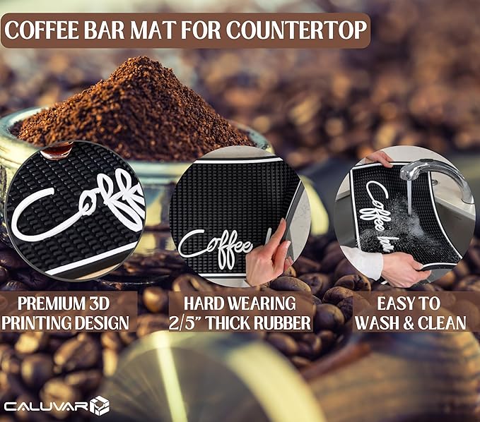 Coffee Bar Mat for Countertop, Silicone Espresso Machine Mat 18x12 Inch – Non-Slip Rubber Barista Mat for Counter, Kitchen Bar Mat for Coffee Station, Spill Catcher, Modern Home Decor Accessory