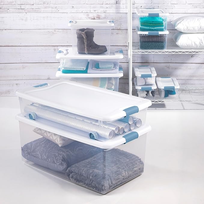 Sterilite 20-Pack Latching Box, Under Bed Storage Bins with Lids, Clear Plastic, 106 Quart - Heavy-Duty Organizing Containers for Closet, Bathroom, and Office