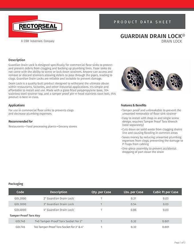 RectorSeal Guardian Drain Lock GDL2000 Commercial Floor Sink Locking Strainer, 2 Inch