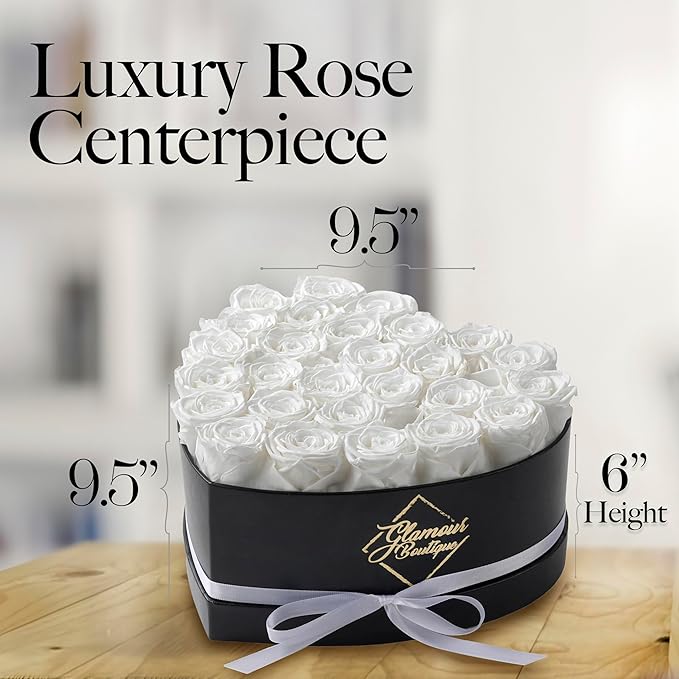 GLAMOUR BOUTIQUE 27 Flower Forever Heart Shape Box, for Mom, Eternal Preserved Roses Gift for Her, Long Lasting Flowers Bouquet, for Birthday, Anniversary and Girlfriend - White