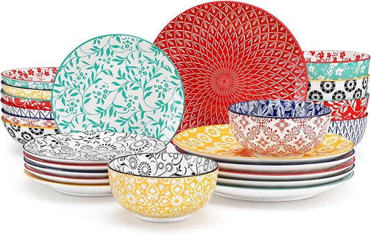 vancasso SELENE Plates and Bowls Set for 6, 24 Pieces Dinnerware Sets, Mircowave and Dishwasher Safe Dishes Set, Porcelain Muted Dinnerware