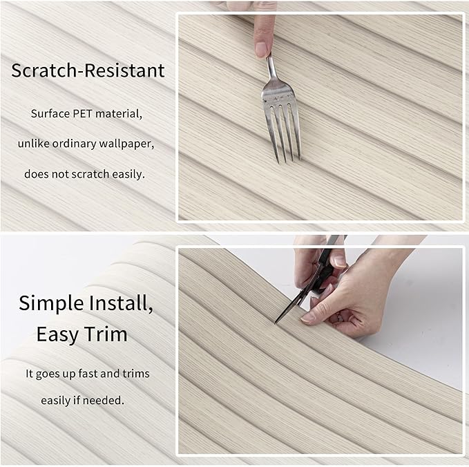 Haimin Wood Grain Slat Wall Panels Peel and Stick Faux Wood Thick Wallpaper 118"x15.75" Waterproof PET & IXPE Foam Paneling (Beige)