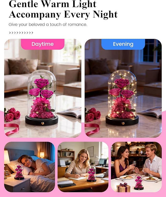 Agrul Mothers Day Flowers Roses Gifts for Mom,Forever Preserved Flower Rose in Glass Dome Fresh Flowers for Delivery Mothers Day Roses Gifts for Wife Women Mom Grandma from Daughter/Rose