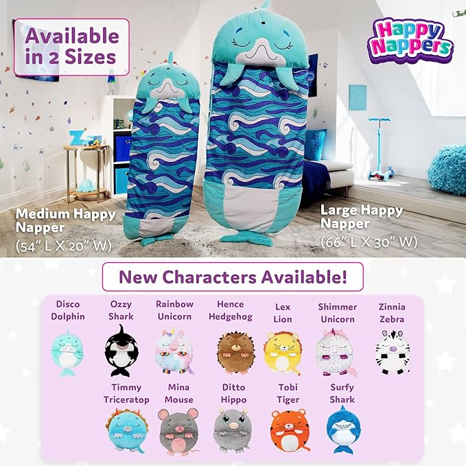 Happy Nappers: Pillow & Sleepy Sack: Large - Ozzy The Black Shark - 66 x 30, 2-in-1: Plush Animal Opens to Sleeping Bag, Soft Play Character, Kids 3+