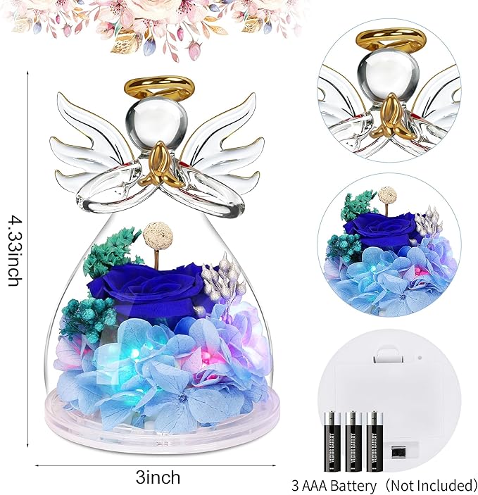 Mothers Day Mom Gifts for Mom,Fresh Flowers for Delivery,Birthday Gifts for Women Her,Preserved Flowers in Angel Figurines,Angel Gifts for Moms Mothers Day Grandma Wife Sister,Light Up Blue Gift
