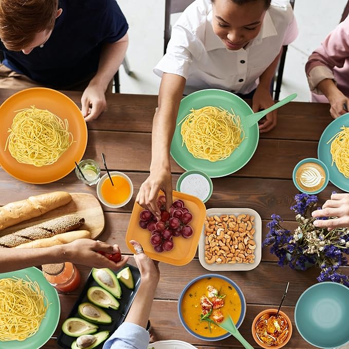 42-Piece Plates and Bowls Sets Wheat Straw Dinnerware Sets Service for 6, Unbreakable Dishwasher Microwave Safe Dishes Set Cups Sets Dinner Plates and Bowls Set for Kitchen