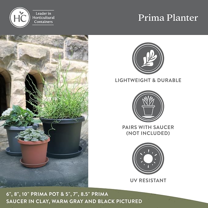 The HC Companies 6 Inch Prima Round Planter Pots with Drainage Holes and Rolled Rim, Lightweight UV-Resistant Plastic Indoor & Outdoor Planters, 4-Pack Flower Pots for Garden & Home Decor, Marsala