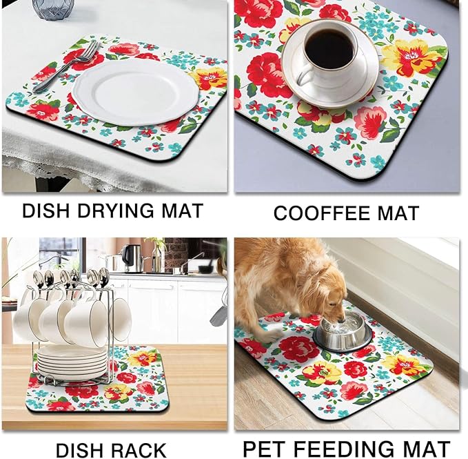 Coffee Bar Mat Accessories for Countertop Absorbent Hide Stain Rubber Backed Dish Drying Mats for Kitchen Counter Draining Pad Decor Gift(18x16in)