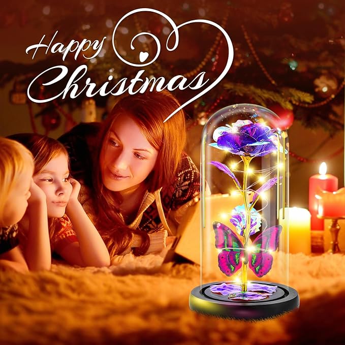 Otlonpe Preserved Forever Mothers Day Flower Gifts for Mom, Glass Light Up Rose Gifts for Women Grandma Girlfriend Wife Sister Her, Valentines Mothers Day Christmas Birthday Womens Gift (Purple)