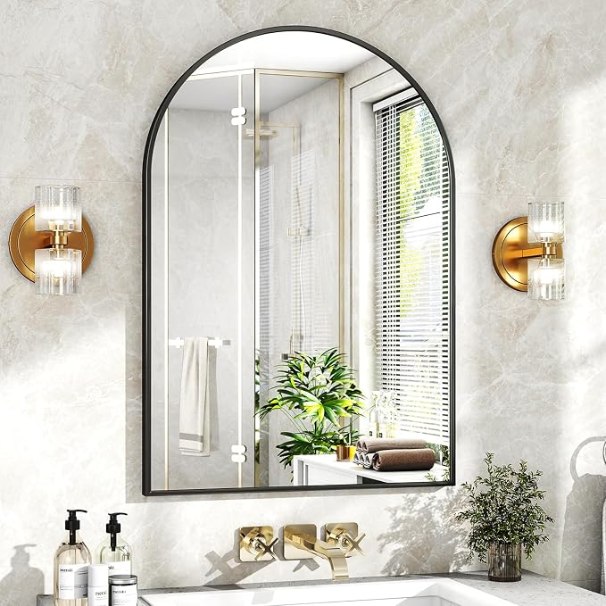 XRAMFY 20"x30" Black Arched Bathroom Mirror - Wall Mirror for Bathroom, Metal Frame Vanity Mirror, Dresser Mirror, Arch Decorative Mirrors for Living Room, Bedroom, Entryway, Mantle