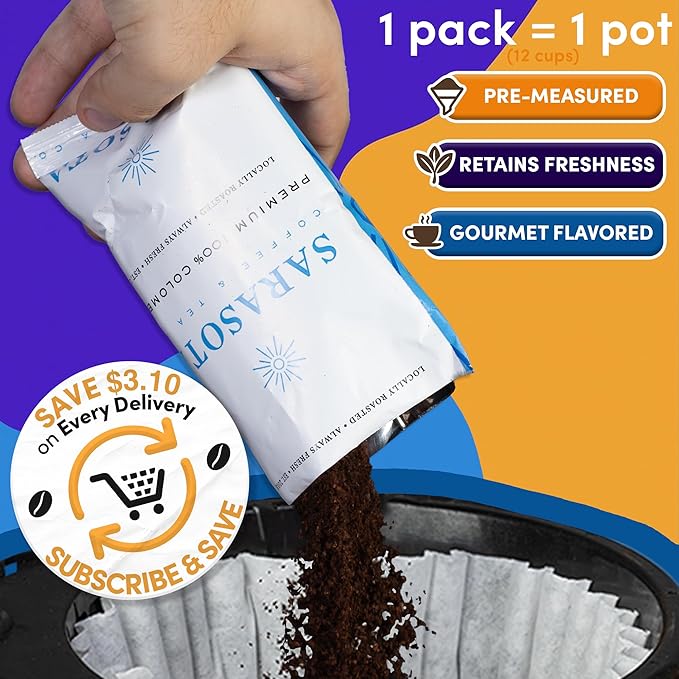 Coffee Packets – Assorted Variety Sampler Gift Set | Medium, Colombian & Dark Roast Fractional Packs | Gourmet Low Acid Mold Free Individual Pouches for 12 Cup Brewers | 2 Oz Bags, 12 Count – Sarasota