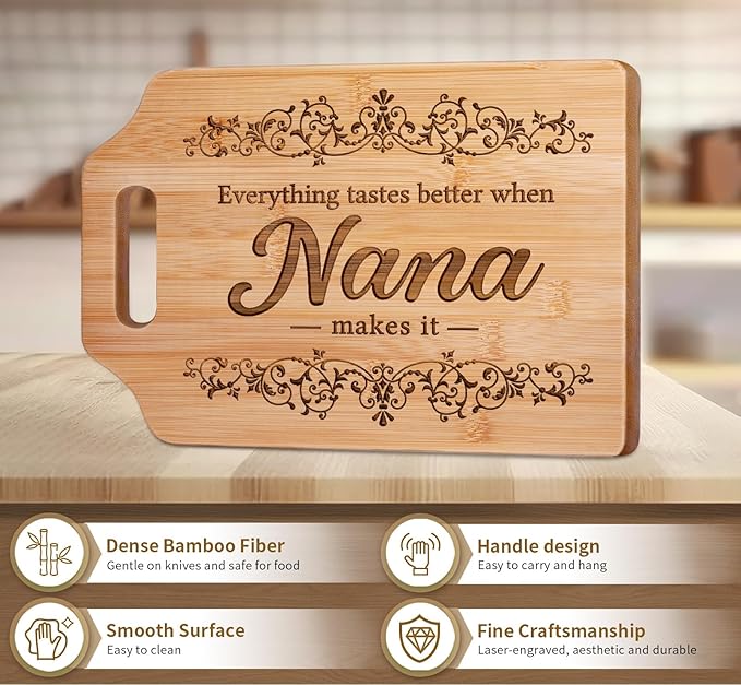 AceThrills Nana Gifts, Mothers Day Gifts for Nana Birthday Gift - Engraved Bamboo Cutting Board 12.3"L x 8.7"W x 0.4"Th