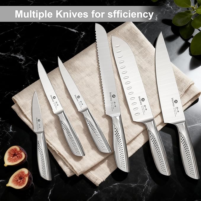 imarku 15-Piece Knife Set with Block, High Carbon Stainless Steel Kitchen Knives with Built-in Sharpener, Dishwasher Safe, Ergonomic Non-Slip Handle, Perfect for Home Cooks & Chefs, Black