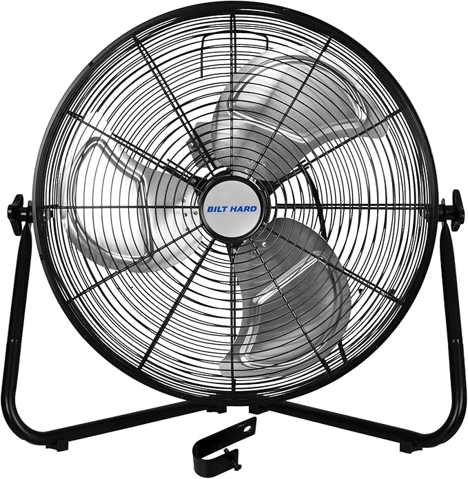 BILT HARD 20 Inch Heavy Duty Floor Fan - 4650 CFM High Velocity, 3-Speed with Wall-Mounting System, Industrial Shop Fan for Commercial, Garage, and Greenhouse