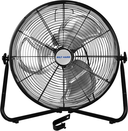 BILT HARD 20 Inch Heavy Duty Floor Fan - 4650 CFM High Velocity, 3-Speed with Wall-Mounting System, Industrial Shop Fan for Commercial, Garage, and Greenhouse