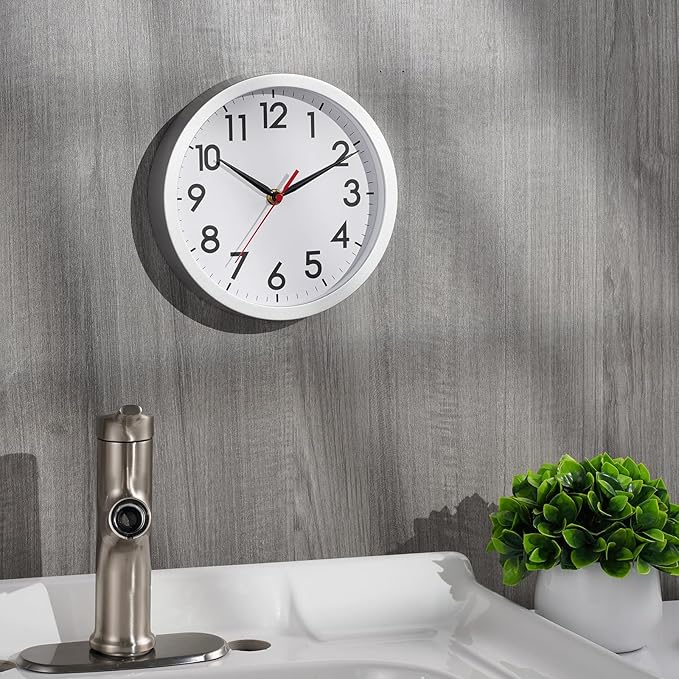 AKCISOT 8 Inch Wall Clock, Battery Operated Analog Clock, Silent Non-Ticking, Ideal for Bedroom, Bathroom, Kitchen, Office and School, Silver