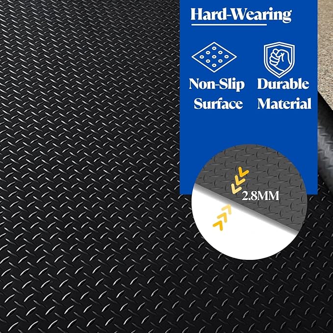 BESEA 4 x 10 FT Garage Floor Mat, Heavy Duty Diamond Plate Rubber Parking Mat – Waterproof, Oil-Resistant, Anti-Slip Flooring Roll for Under Car, Home Garage or Workshop,1/8" Thick