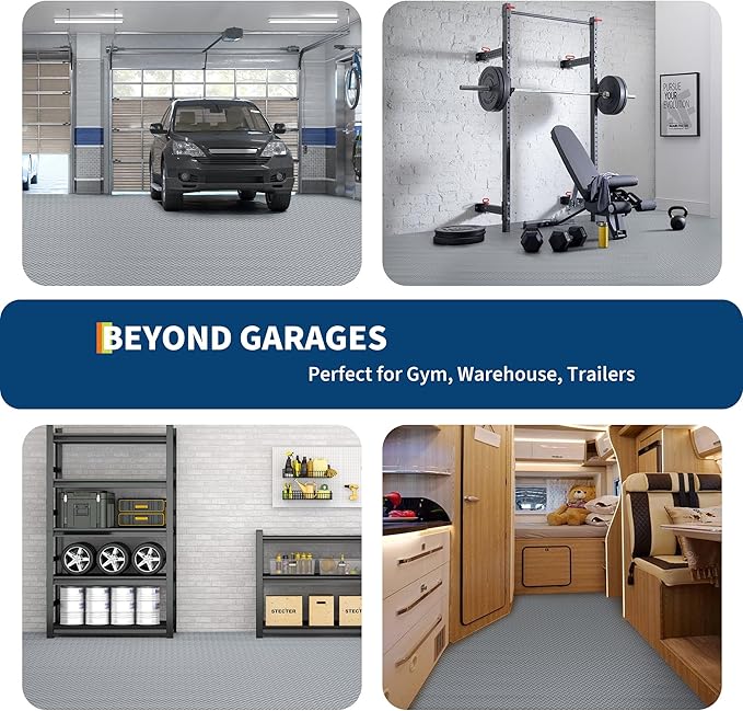 GarveeTech 7.5x17 FT Garage Floor Mat, 2.8mm Thickened Non-Slip PVC Garage Mat Roll, Diamond Plate Floor Protector Mat with 33FT Tapes for Garage, Under Car Parking Mat for SUVs, Trucks, Sports Car