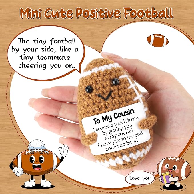 BiuNiuring Mini Funny Cousin Gifts from Sister Brother, Handmade Crochet Mini Football Cousin Birthday Gifts from Women, Cousin Present for Father's Day Cute Desk Decor