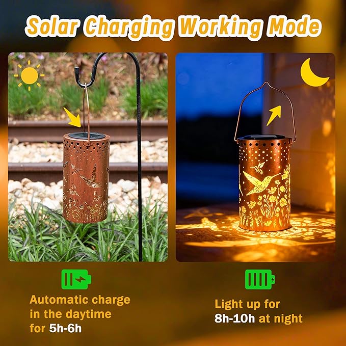 ANYTALK Hummingbird Solar Lanterns Outdoor Waterproof, Birthday Gifts for Women Mom Grandma, Hanging Solar Lights for Yard, Patio, Porch, Garden Decor, Christmas Gifts for Her/Him