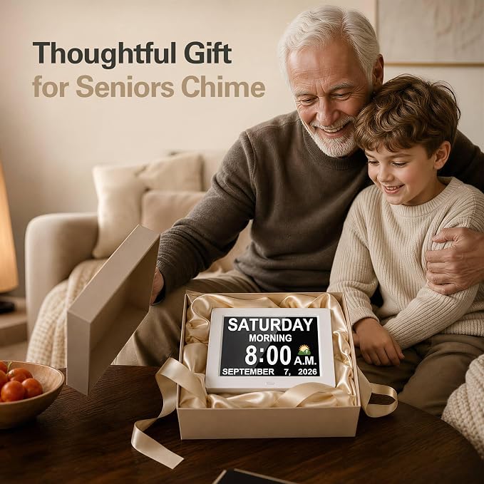 JALL 8" Large Digital Calendar Day Clock for Seniors 2026 - Easy to Read Alzheimer's Dementia Memory Loss Clock for Elderly with IPS Wide Angle，Day & Date, 12 Custom Alarms & Auto-Dimming, Wood