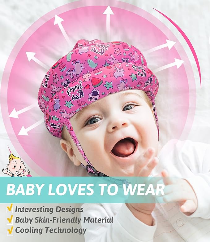 Simply Kids Baby Helmet for Crawling Walking I Baby Head Protector No Bumps and Soft Cushion Infant Baby Safety Headguard for Learning to Walk I Toddler Helmets 1-2 Years Old, 6-12 Months (Pink Fox)
