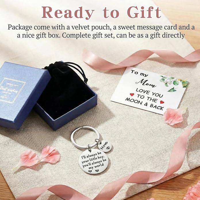 Mothers Day Gifts, Mom Gifts from Son for Birthday, I'll Always Be Your Little Boy, You Will Always Be My World, Best Mom Ever Keychain for Valentines Day Christmas Stocking Stuffers