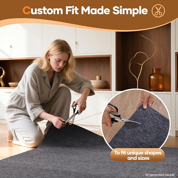 Veken Non Slip Cushioned Rug Pad Gripper 8 x 10 Ft, Felt and Silicone Backing, 1/4 inch Thick, Carpet Liner Protector Mat for Area Rugs and Hardwood Floors, with Over 99 Pcs Anti-Slip Strips Pattern