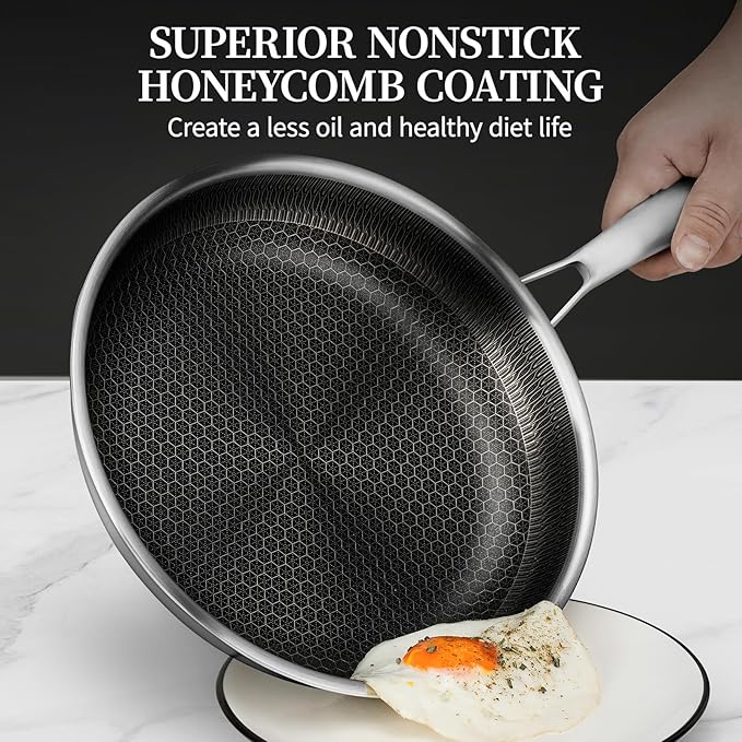 8" Stainless Steel Frying Pan with Lid | Small Stainless Steel Nonstick Pans, Induction & Oven Safe, Stay-Cool Handles, Compatible with All Cooktops, PFOA Free