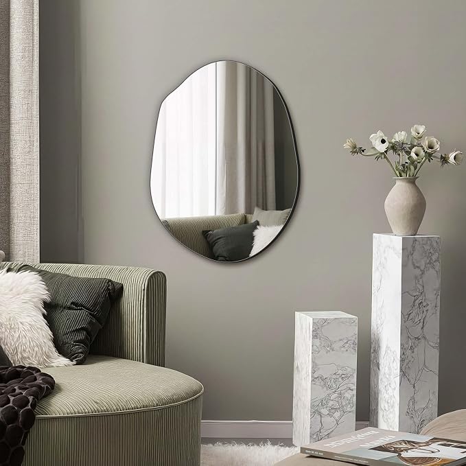 Delma Irregular Wall Mirror, 24"x18" | Compact Asymmetrical Cloud Shape, Frameless, Bathroom, Bedroom & Hallway, Modern Boho, Wall-Mounted