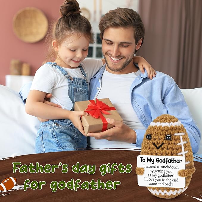 BiuNiuring Mini Funny Godfather Gifts from Godkids, Handmade Crochet Mini Football Godfather Birthday Gifts from Godchild Goddaughter Godson, Goddad Present for Father's Day Cute Desk Decor