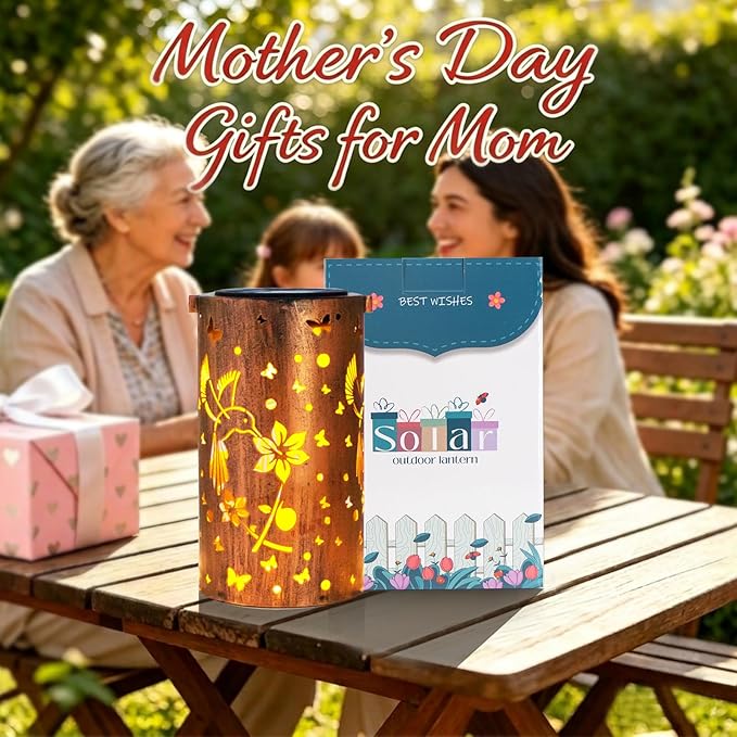 Mothers Day Gifts, 2 Pack Solar Lanterns Outdoor Waterproof Hummingbirds Birthday Gifts for Women Mom Grandma Garden Decor Hanging LED Decorative Light for Patio Yard Lawn Gardening Gifts