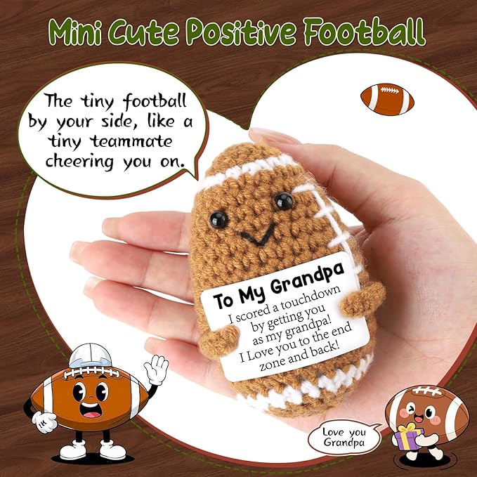 Mini Funny Grandpa Fathers Day Birthday Gifts from Grandkids, Handmade Crochet Football Grandpa Gifts from Granddaughter Grandson Cute Decor, Great Grandfather Grandparents Present for Father's Day