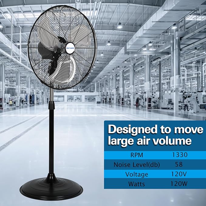 BILT HARD 20" High Velocity Pedestal Fan, 3-Speed 5200 CFM Industrial Oscillating Stand Fan, Heavy Duty Standing Shop Fan with Aluminum Blades for Garage, Commercial and Residential, 2 Pack