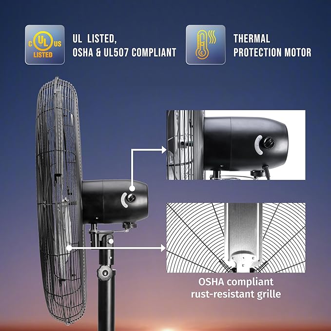 Tornado 30 Inch High Velocity Pedestal Fan, 8850 CFM, Oscillating, 3 Aluminum Blades, UL Listed for Commercial and Industrial Use, Black Stationary Stand Fan