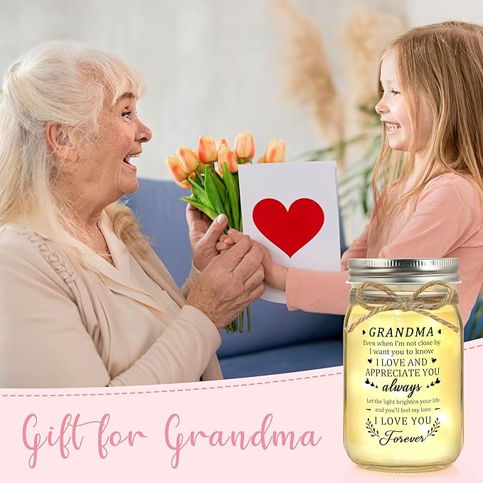 Grandma Gifts for Grandma Mothers Day Birthday Christmas Valentines Day Gifts for Grandmas Grandmother Mason Jar Night Light Home Decor