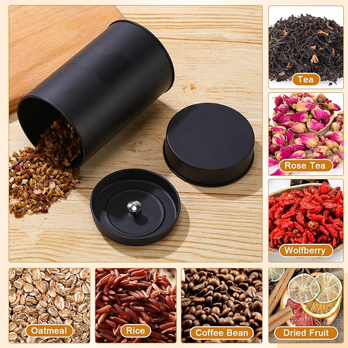 Tanlade 3 Pcs Tea Tin Canisters Airtight Double Lid Metal Storage Containers with Erasable Labels Marker, 14 oz Round Tins for Loose Leaf Tea Coffee Sugar Spice Pantry Organization