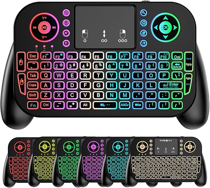 Mini Keyboard with Touchpad-2.4GHz & Bluetooth Dual-Mode,7-Color Backlight, Multimedia Hotkeys, Rechargeable, for Android TV Box, Smart TV, Projector, PS3, PC, Tablet, Windows/iOS/Android
