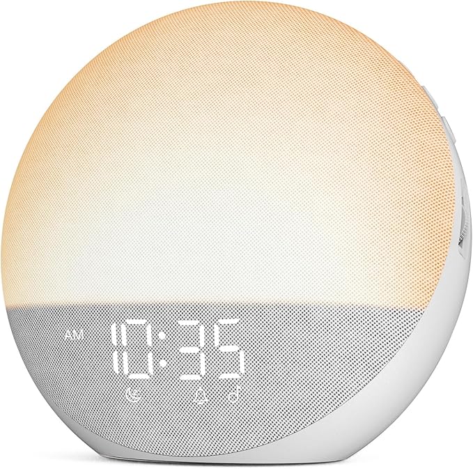 Odokee Sunrise Alarm Clock White Noise Machine: Natural Wake Up Light | Dimmable Clock with Bluetooth Speaker for Bedroom - 25 Sleep Sounds for Baby Adults Kids Frost White