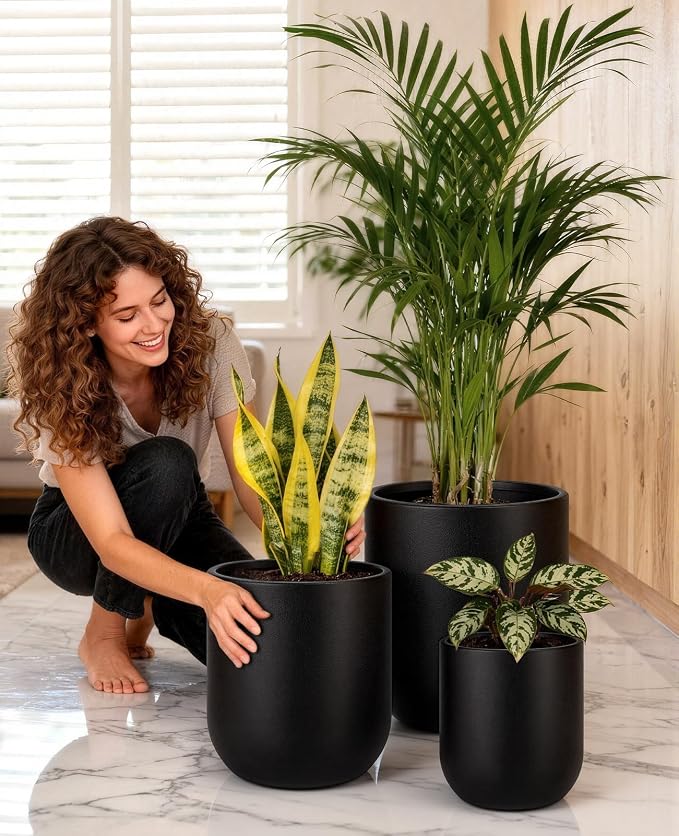 homenote Flower Pots 13/11.5/10 Inch,Large Plant Pots Indoor with Drainage,Plastic Pots for Plants,Garden Pots for Outdoor,Large Planters for Indoor Plants,Big Plastic Planter,Black(3 Pcs)