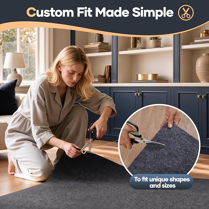 Veken Felt Cushioned Rug Pad 5 x 7 Ft, 1/4 Inch Thick, Dense Needle-Punched Carpet Underlay for Area Rugs, Protector Mat for All Hard Floors Including Hardwoods, Adds Comfort Underfoot