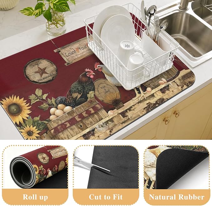Kitchen Countertop Dish Drying Mat,Super Absorbent Coffee Bar Mat for Maker Espresso Machine, Anti-Slip Accessories for Kitchen Countertops 17x31 Inch